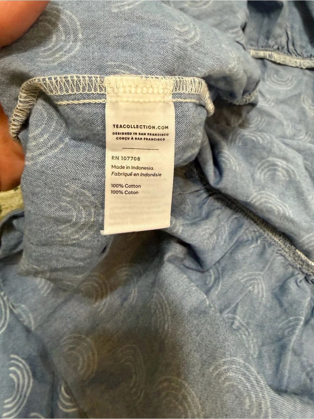 Tea Collection Girl’s Denim Blue Rainbow Puff-Sleeve Dress Size 7 100% Cotton